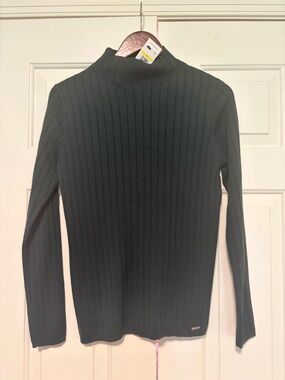 NWT Calvin Klein Dark Emerald Green Ribbed Mock Neck Women’s Fitted Sweater Sz M